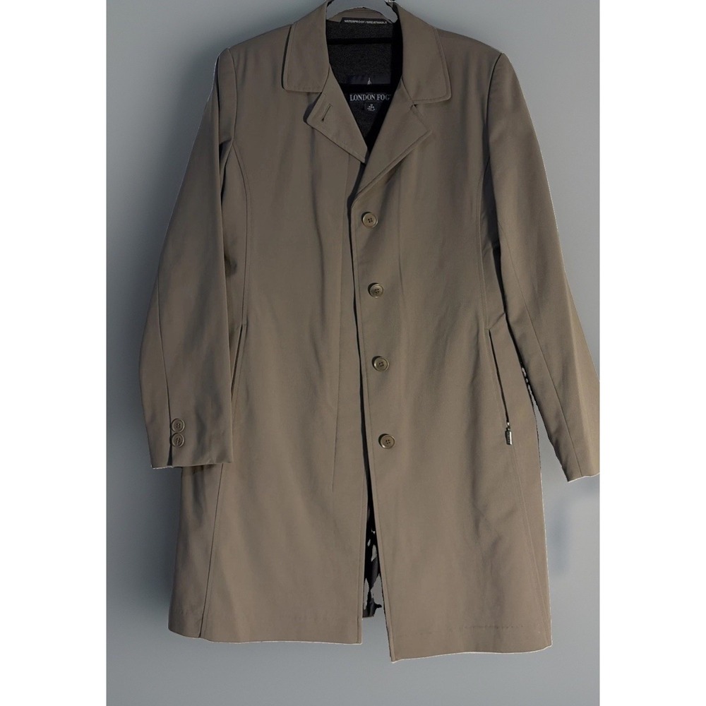 London Fog Womens Med Lined Olive Green Waterproof Breathable Trench Coat